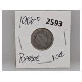 1906-D 90% Silv Barber Dime