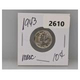 1943 90% Silv Mercury Dime