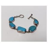 7" .925 Bezel Turquoise Link Bracelet 34.6g