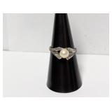 .925 Sterl Pearl Ring Sz 7