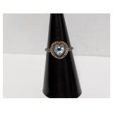 .925 Sterl Blue Stone Heart Ring Sz 6