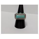 .925 Sterling Rectangle Turquoise Ring Sz 8 20.2g