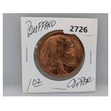 1oz .999 Copper Buffalo Round