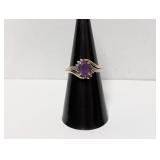 10K/.925 Sterl Purple Stone/Diam Accent Ring Sz 7