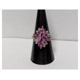 Vermeil Diamond & Purple Floral Cluster Ring Sz 8