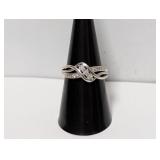 .925 Sterling Diamond Crossover Ring Sz 8