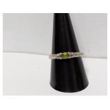 .925 Sterling Silver Green Stone Ring Sz 10