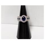 .925 Sterling Blue Stone Halo Channel Set Ring