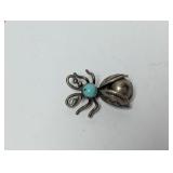 .925 Sterling Turquoise Bug Brooch