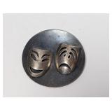.925 Sterling Happy Sad Theatre Mask Brooch