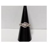 .925 Sterling Tri Stone Diamond Ring Sz 7