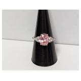 .925 Sterling Pink & Clear Stone Ring Sz 9