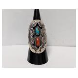 .925 Sterling Turquoise & Red Coral Ring Sz 7