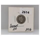 1916 90% Silv Barber Dime