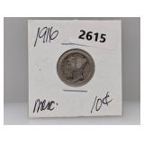 1916 90% Silv Mercury Dime