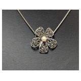 16" .925 Sterling Pearl Flower Necklace