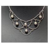 14" .925 Sterling Taxco Festoon Bib Necklace