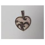 .925 Sterling Marcasite & Pink Stone Heart