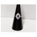 .925 Sterling Double Halo Blue Stone Ring Sz 6.5