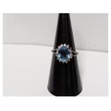 .925 Blue Stone Halo Ring Sz 7 Missing Stones