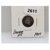 1907 90% Silv Barber Dime