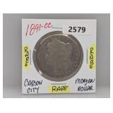 Rare 1891-CC 90% Silv Morgan $1 Dollar