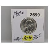 1957-D AU/BU 90% Silv Wash Quarter