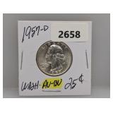 1957-D AU/BU 90% Silv Wash Quarter
