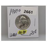 1957-D AU/BU 90% Silv Wash Quarter