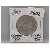 1893 90% Silv Columbian Expo Half $1 Dollar