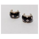 .925 Sterl Black Enamel Hoop Earrings