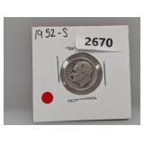 1952-S 90% Silv Roos Dime