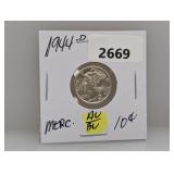 1944-D AU/BU 90% Silv Mercury Dime