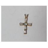 Vermeil/.925 Sterl Clear Stone Cross Pendant