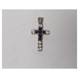 .925 Sterl Clear/Blue Stone Cross Pendant
