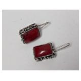 .925 Sterl Red Stone Inlay Dangle Earrings