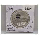 2019 1oz .999 Silv Moon Landing $1 Dollar