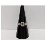.925 Sterl Faceted Center Stone Ring Sz 8