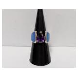 .925 Sterl Purple Stone/Opal Ring Sz 7