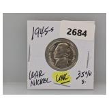 1945-S 35% Silv UNC War Nickel