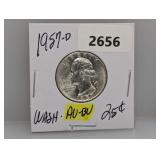 1957-D AU/BU 90% Silv Wash Quarter