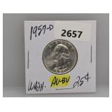 1957-D AU/BU 90% Silv Wash Quarter