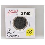 1940 German 10 Reichs pfennig