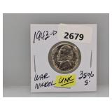 1943-D 35% Silv UNC War Nickel