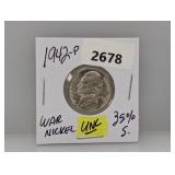 1942-P 35% Silv UNC War Nickel