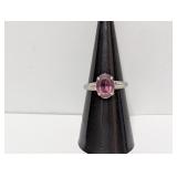.925 Sterl Oval Purple Stone Ring Sz 6.5