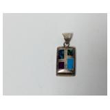 .925 Sterl Multi Stone Inlay Pendant