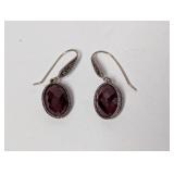 .925 Sterl Red Stone/Marcasite Earrings