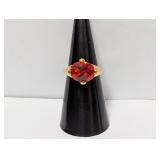 Vermeil/.925 Sterl Oval Red Stone Ring Sz 6