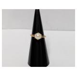 10K GF Faux Pearl Ring Sz 5